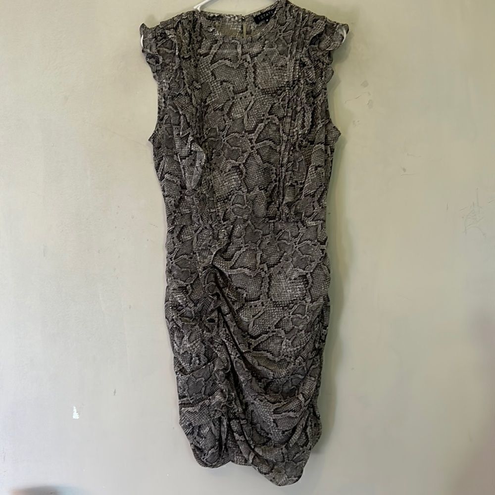 1. State snakeskin ruffle cap sleeve ruched dress Size 6